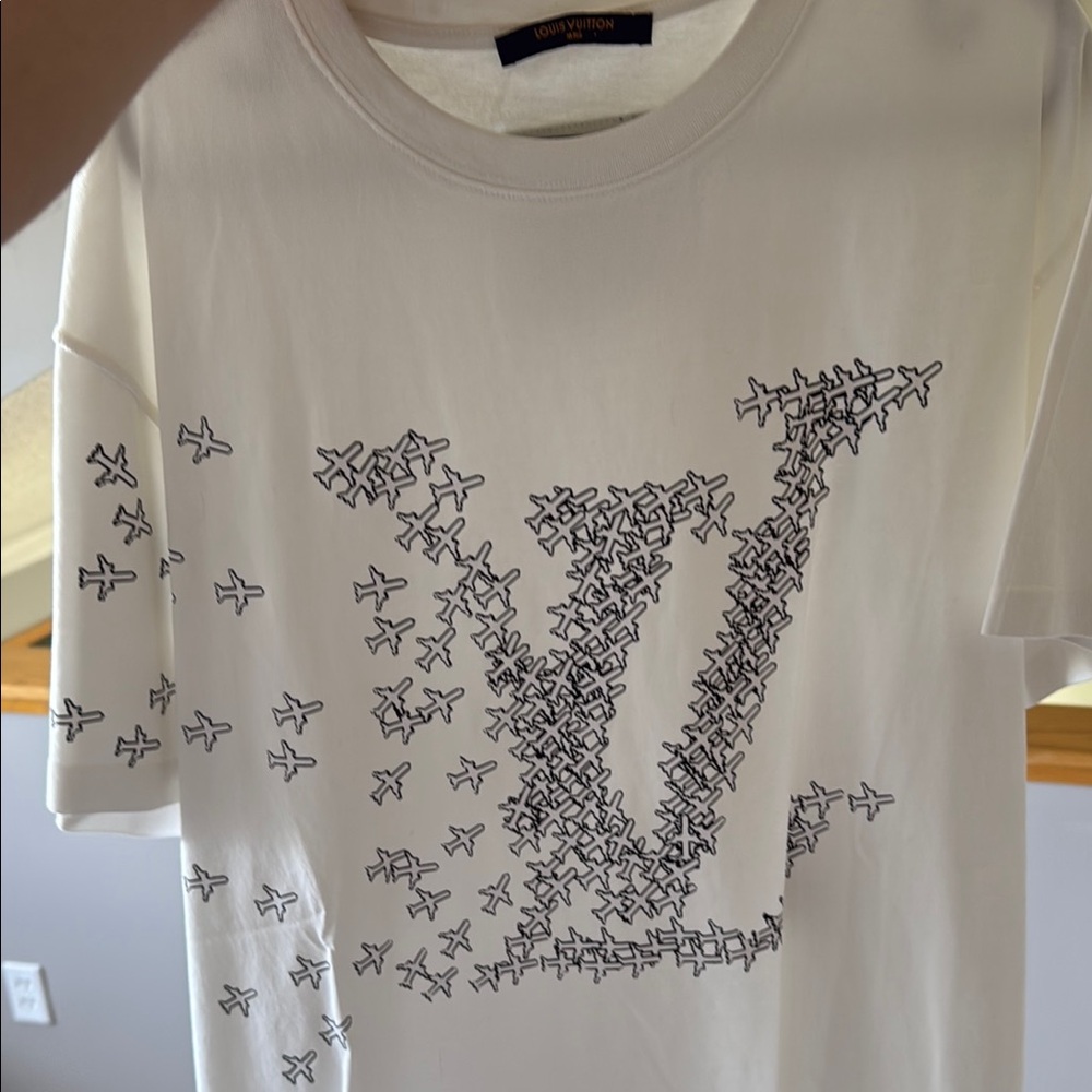 Louis Vuitton Cream Tee with Airplane Pattern